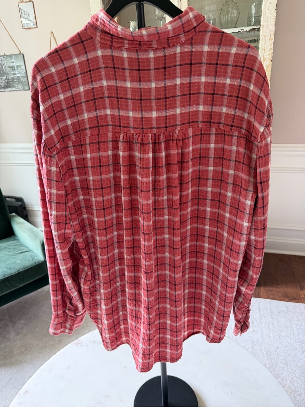 Wonderly Plaid Button Down Blouse Rust Pink Textured Crinkle Long Sleeve Size XL - Picture 2 of 5